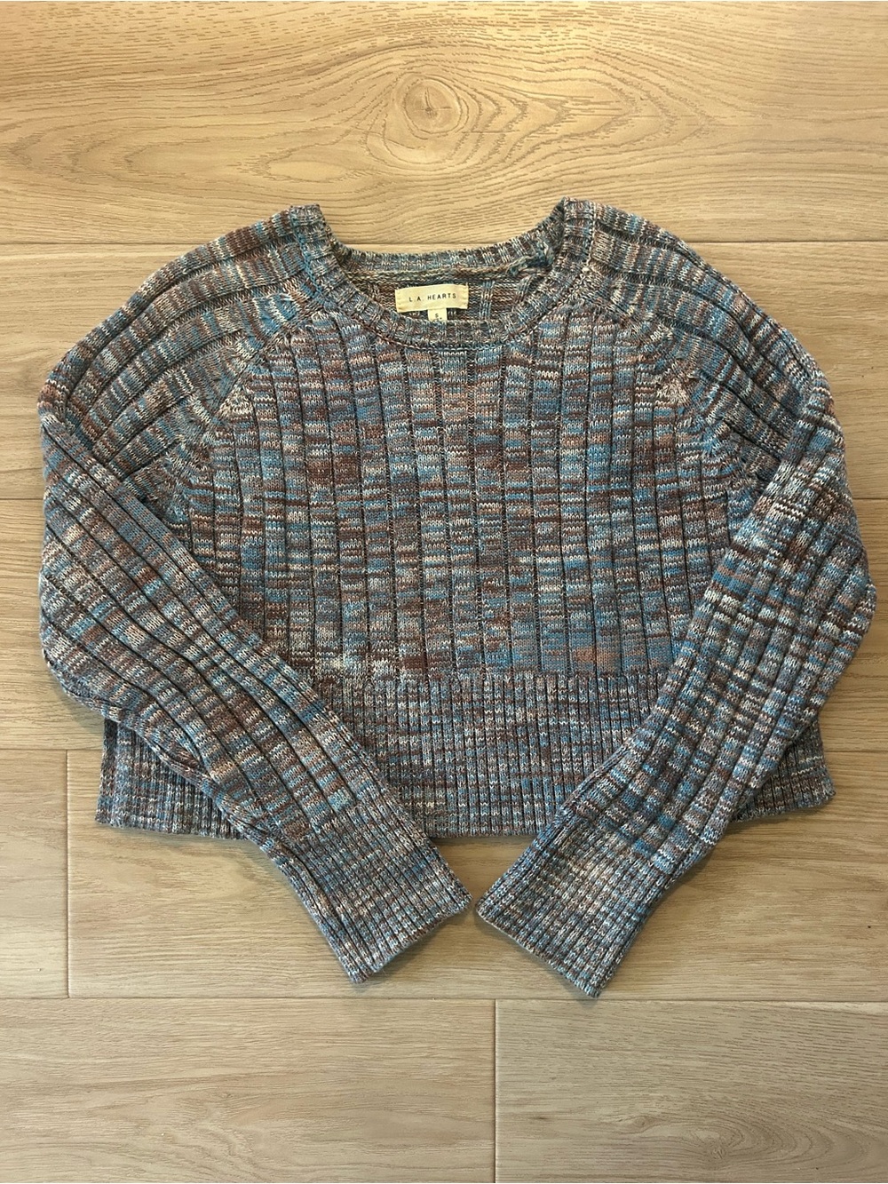 La Hearts Multicolor Ribbed Crewneck Sweater - Blue & Brown